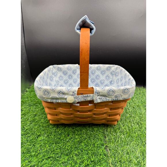 1996 Longaberger Heartland Small Chore Basket with Blue Accent Liner - Picture 1 of 8